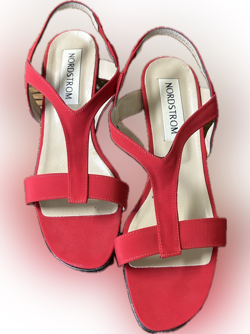 Nordstrom Red T-Strap Slingback Sandals Size 7W - Picture 4 of 5